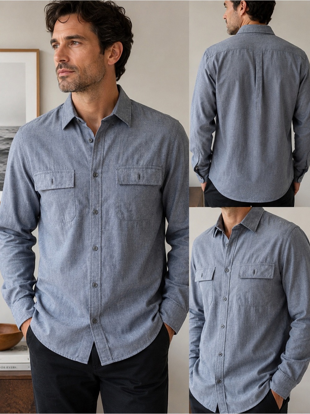 Vince Men’s Chambray Button Down Shirt Medium Blue Gray 100% Cotton